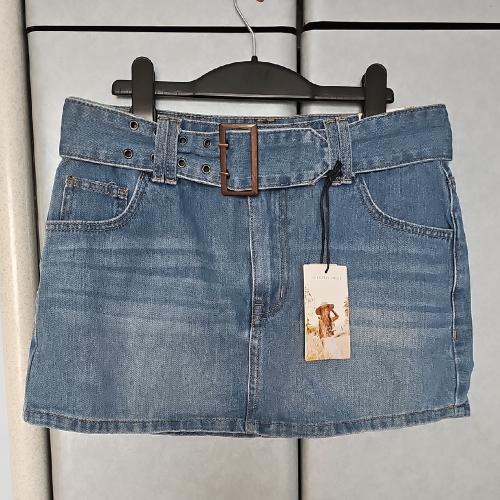 Sincerely Jules Blue Denim Skirt With Belt, Size 7